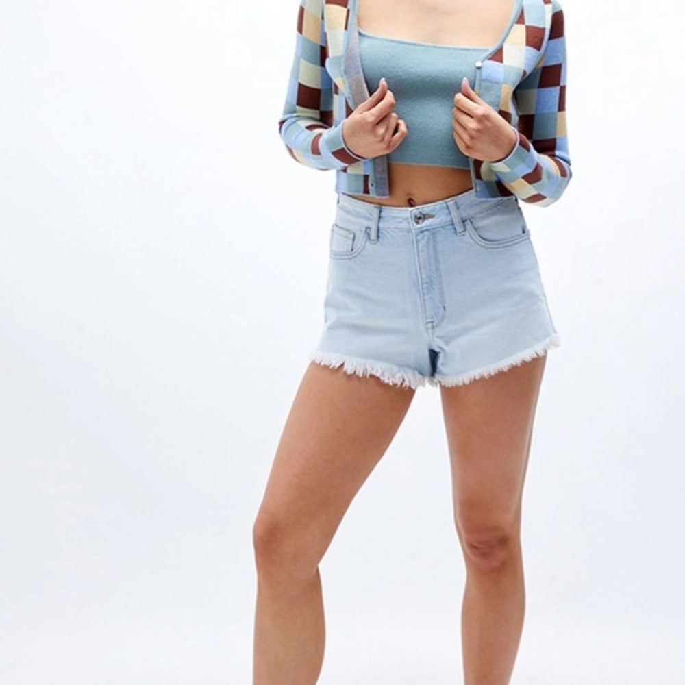 PACSUN Eco Light Blue High Waisted Denim Festival Shorts Distressed Light Wash